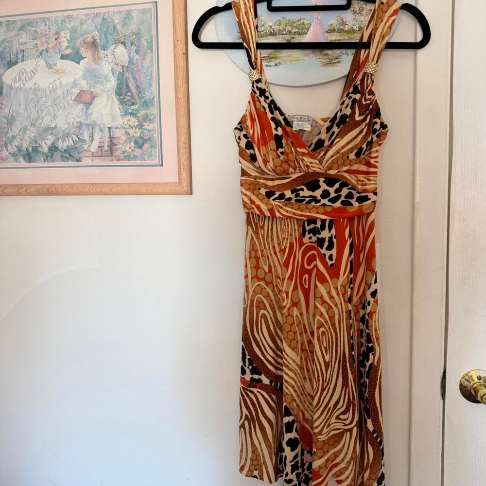 La belle vintage brown and orange patterned dress